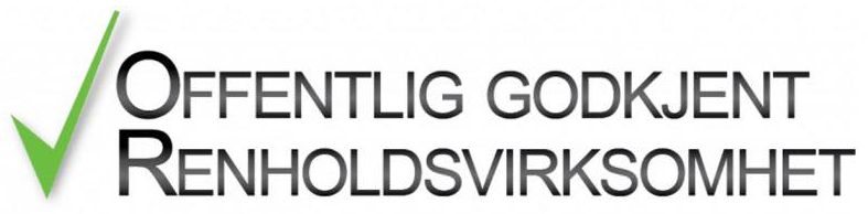 Logo med grønn sjekk og teksten "Offentlig godkjent renholdsvirksomhet"
