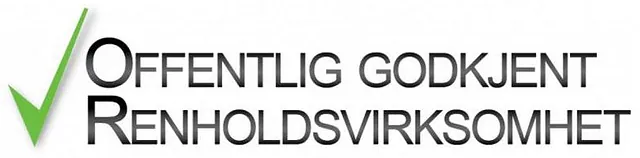 Logo med grønn sjekk og teksten "Offentlig godkjent renholdsvirksomhet"